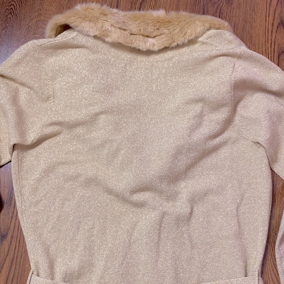 🌷 Mixit 🌷 Gold Sparkle Fur Trim Cardigan Sweater NWT - Picture 7 of 10